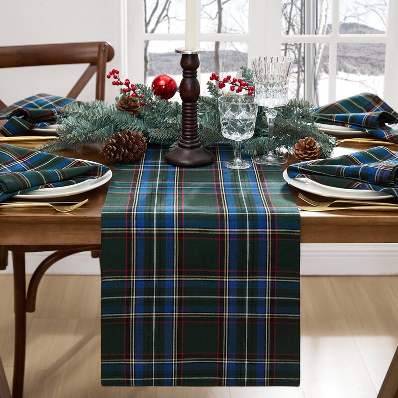 Stowe Tartan Holiday Plaid Table Runner - 13x90 - Green