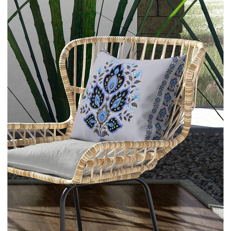 Vintage Verve Indoor/Outdoor Reversible Throw Pillow Teal and Black