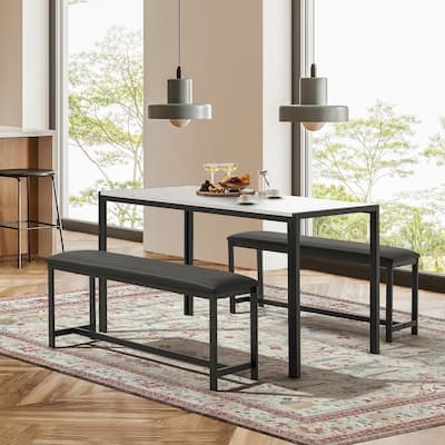 Space-Saving Dining Table Set,Ideal for Small Spaces - Featuring a Stylish Faux Marble or Wood Grain Table with Modern Chairs