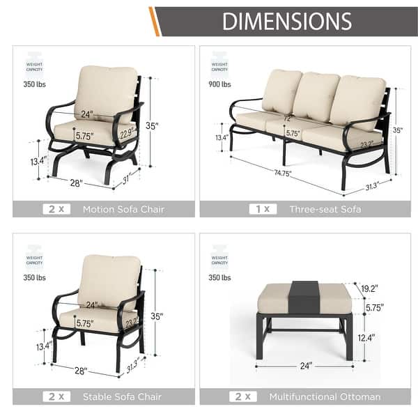 dimension image slide 10 of 14, MAISON ARTS 5/7/9-Seat Patio Conversation Set, Outdoor Sofa Set with Single Sofa Chairs, 3-Seater Sofa, Ottoman and Coffee Table