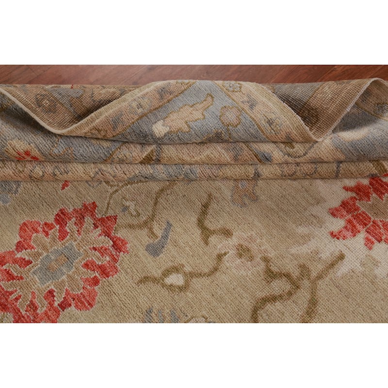 Hand Knotted Oriental 100% Wool Carpet Transitional All-Over Beige & Ivories Oushak Area Rug - 9' 10'' X 7' 9''