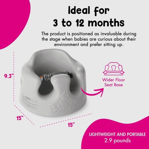 Bumbo Infant Soft Foam Floor Seat with 3 Point Adjustable Harness, Gray (2 Pack) - 2.9