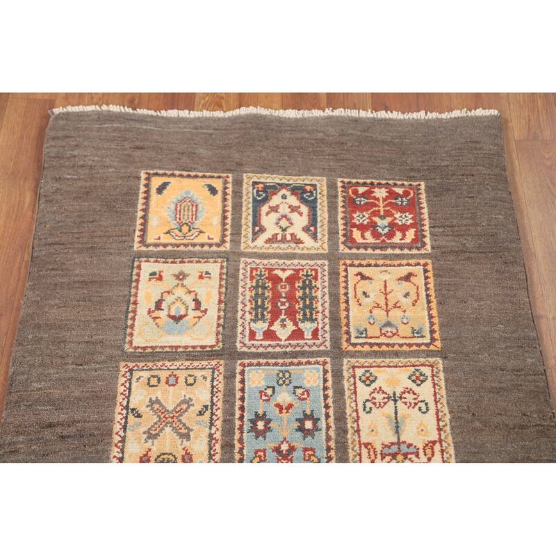 Brown Kazak Accent Rug Handmade Wool Carpet - 2'7" x 4'0"