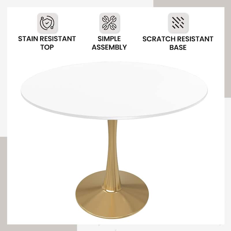 LeisureMod Bristol 40" Round Dining Table for 4 with MDF Tabletop in Gold Steel Base for Kitchen & Dining Room