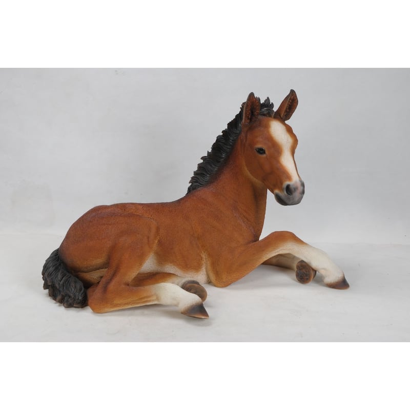 Horse Colt Laying Down Outdoor Garden Statue - 23.5"