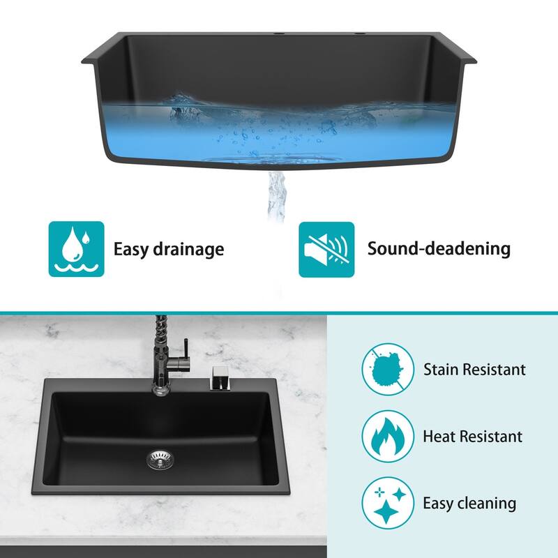 Drop-in Single Bowl Black Bowl Quartz Kitchen Sink Basin