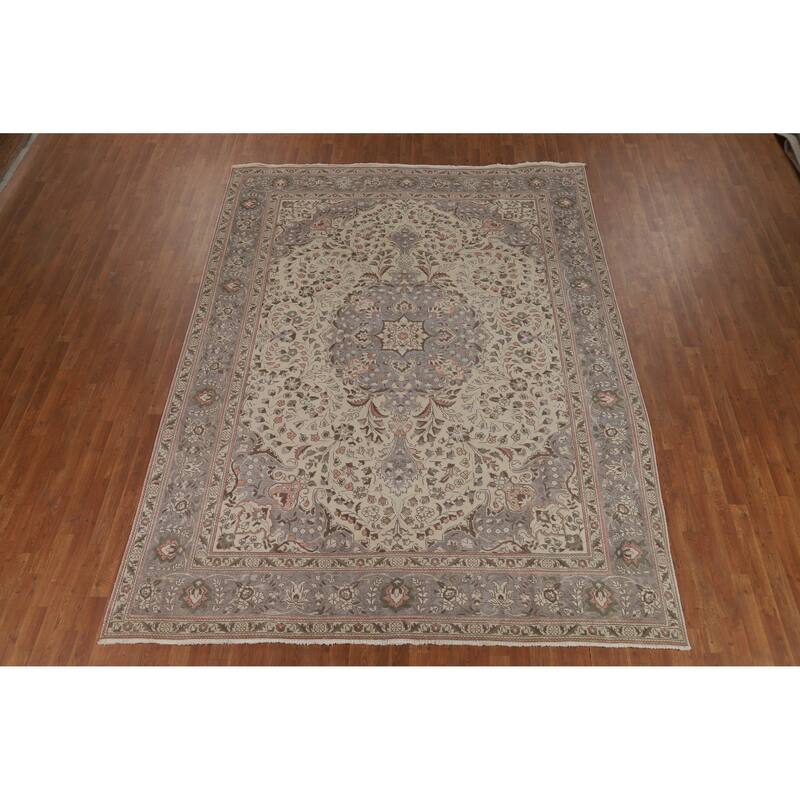 Tabriz Persian Vintage Rug Bedroom Hand-Knotted Wool Carpet - 8'5" x 11'2"