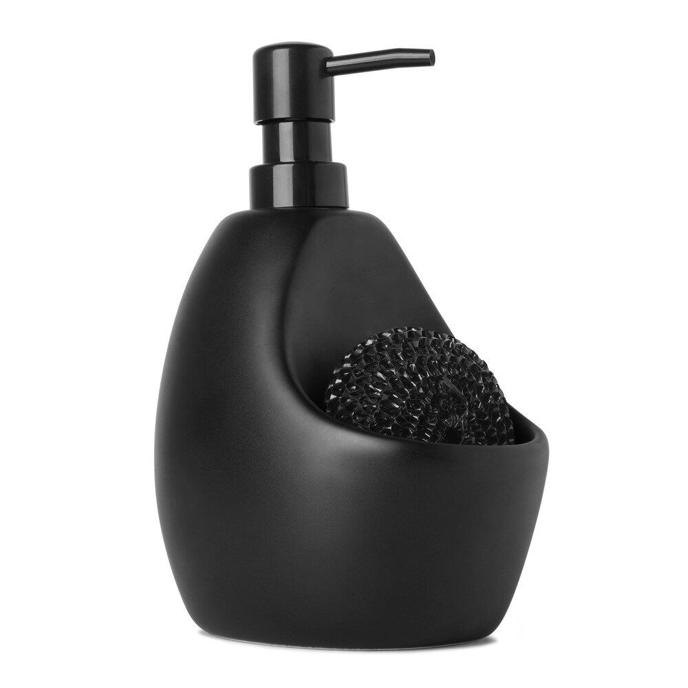 Umbra 330750 Joey 4" Wide Ceramic Soap Dispenser with Scrubby Holder (Black)