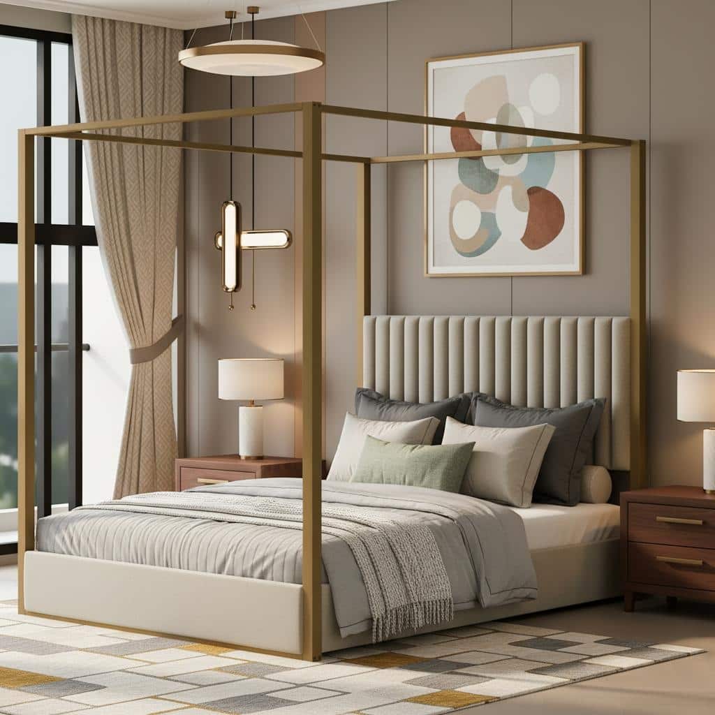 Upholstered Canopy Platform Bed with Velvet Headboard & Metal Frame by Harper&Bright Designs