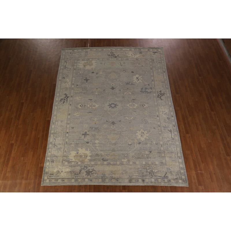 Hand Knotted Oriental 100% Wool Carpet Transitional All-Over Greys & Charcoal Oushak Area Rug - 11' 10'' X 8' 9''