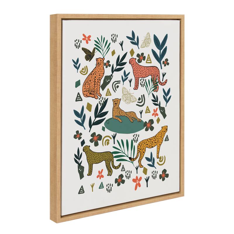 Kate and Laurel Sylvie Cheetah Coalition White Framed Canvas by Oris Eddu - 18x24 - Natural