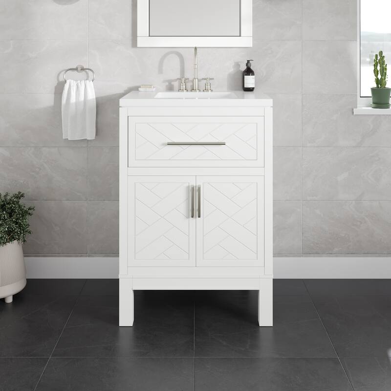 Eviva Cambridge Bath Vanity with Quartz Top and Porcelain Sink - 24" - White