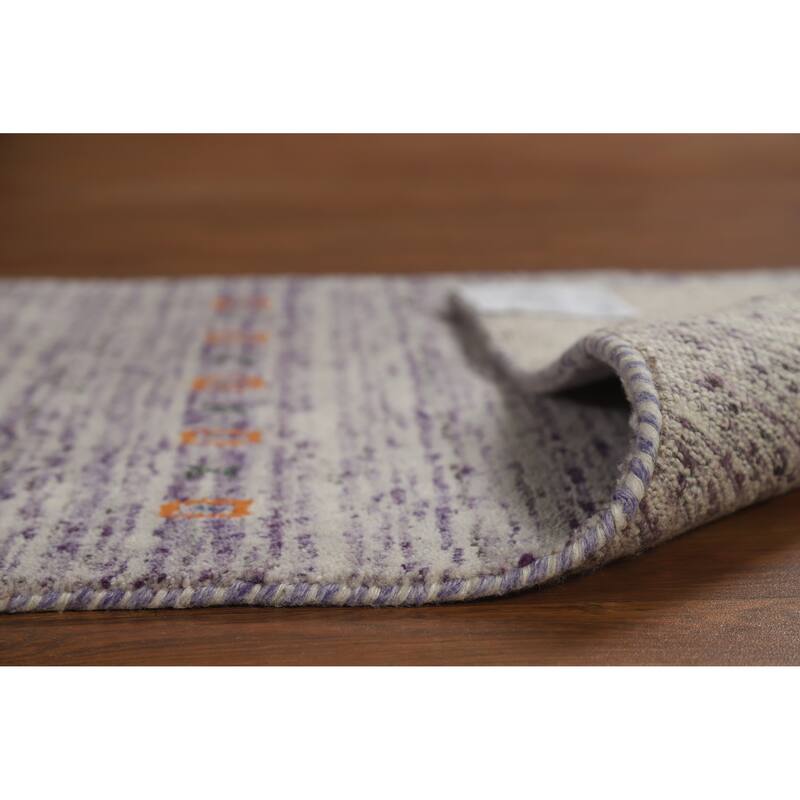 Gabbeh Indian Runner Rug Hand-Knotted Modern Purple Wool Carpet - 2'5" x 9'6"