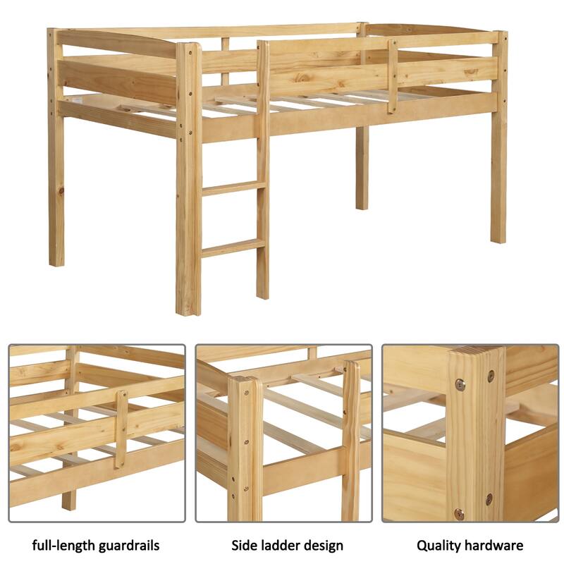Solid Wood Twin Loft Bed with Slats and Ladder, Compact and Stylish