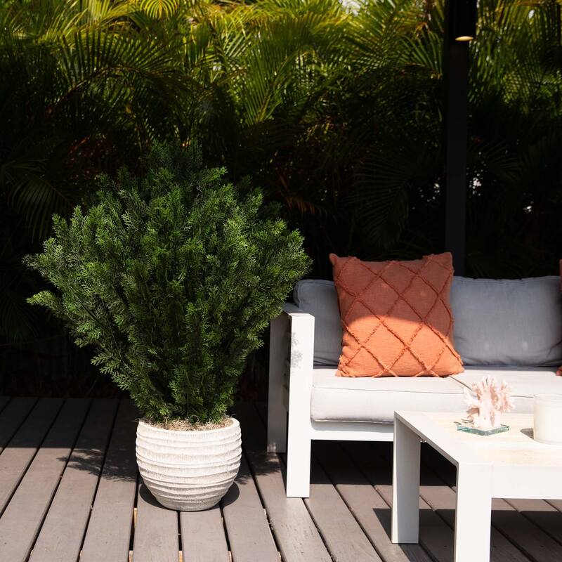 Cedar Bush Artificial Outdoor Potted Plant - 4' - Green