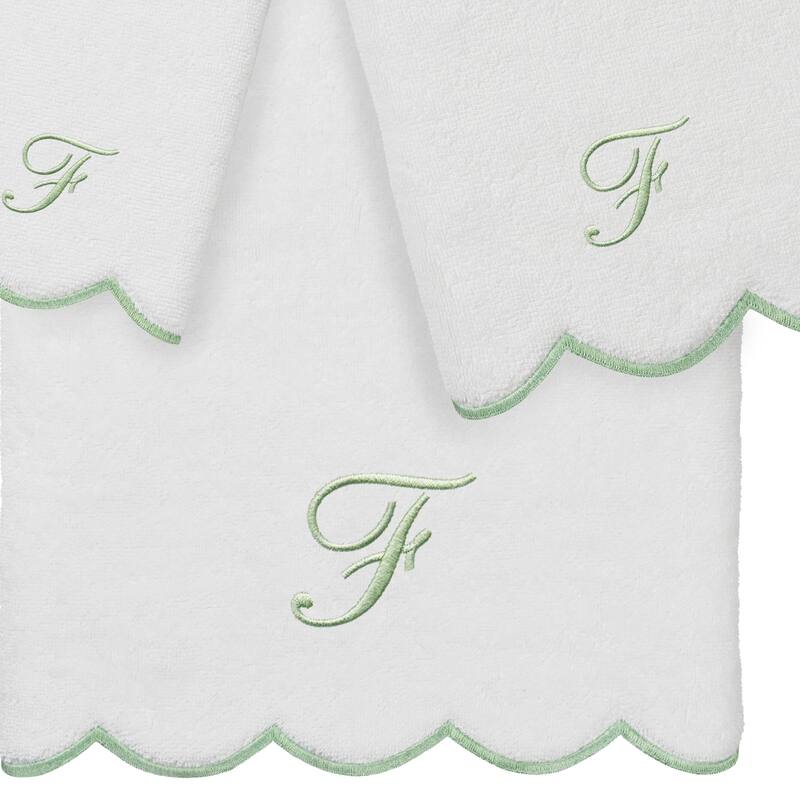 Authentic Hotel and Spa 100% Turkish Cotton Green ADORNIA Scallop Personalized 3 Piece Towel Set - 3 Piece Set