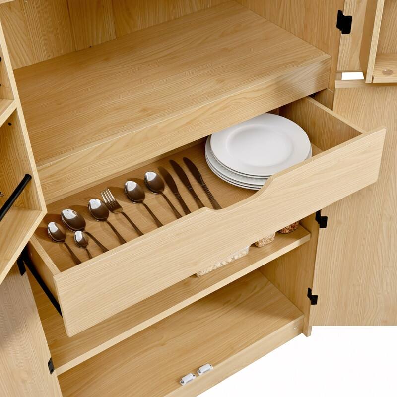 Farmhouse 72" Tall Kitchen Pantry Cabinet, Freestanding Curved Design with Adjustable Shelves and Hidden Drawer