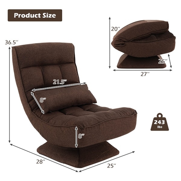 dimension image slide 2 of 4, Costway 360° Swivel Floor Chair 5-Level Adjustable Lazy Chair w/ - See Details