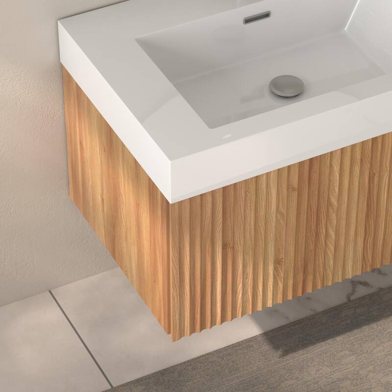 GDF Studio - Alexender Minimalist Design Wall-Mounted Floating Bathroom Vanity with Integrated Basin and Beveled-Edge Handles