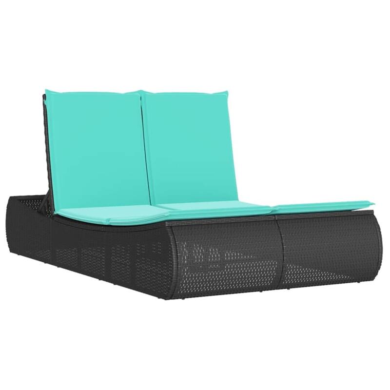 vidaXL Double Sun Lounger with Cushions Poly Rattan - 43.3" x 78.7" x 29.5"