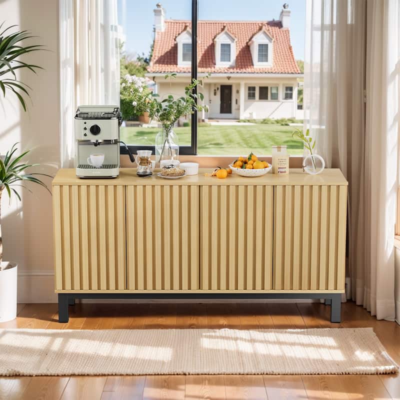 Pocassy 63" Barn Doors Buffet Cabinet with Storage for Living Room - Natural