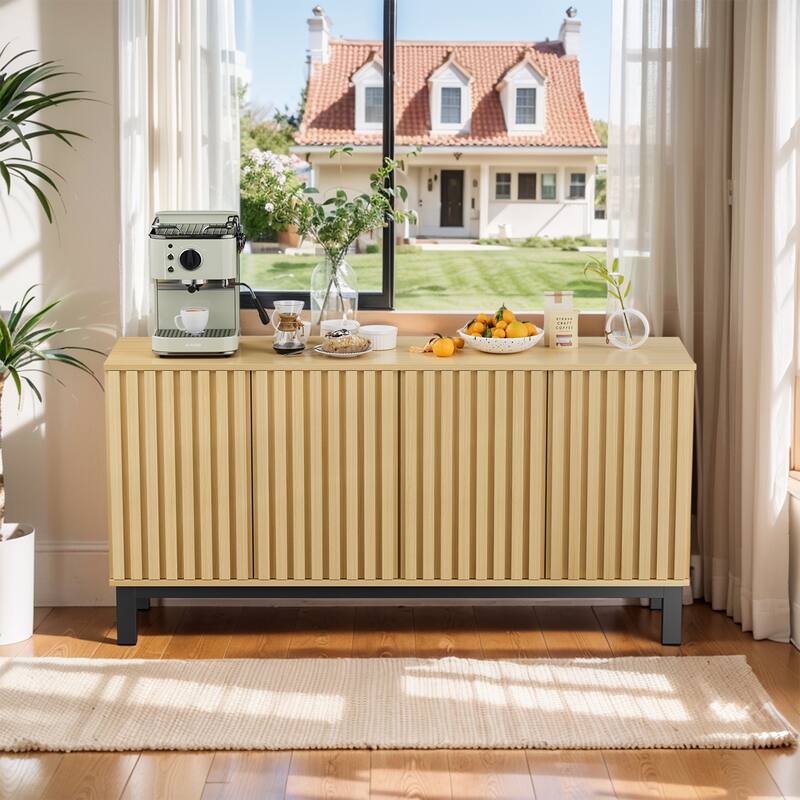 Pocassy 63" Buffet Cabinet with Storage 4 Fluted Doors