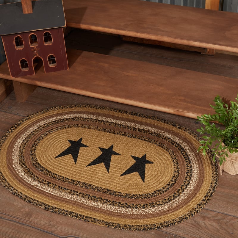 Kettle Grove Jute Rug Oval Stencil Stars w/ Pad 24x36 - 2' x 3' Oval