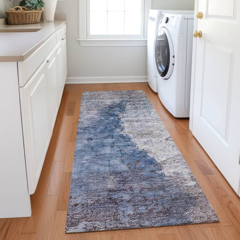 Machine Washable Indoor/ Outdoor Chantille Modern Impressions Rug - Blue - 2'3" x 7'6"