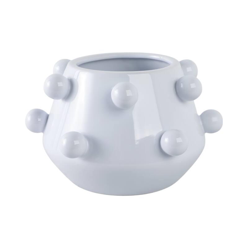 Modern Ceramic Stoneware Planter Tapered Bubble Sculpted Orb Accents