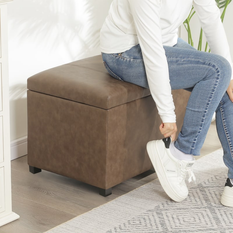 Adeco Faux Leather Storage Ottoman for Living Room Footstool