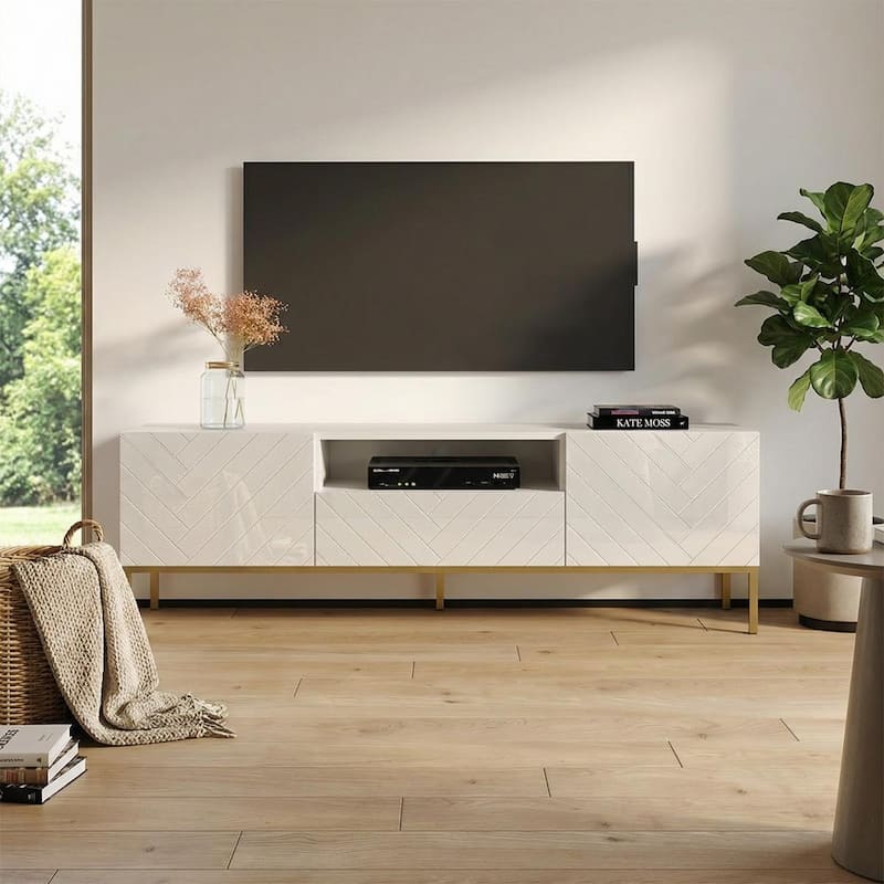 Meble Furniture Gala 01 Modern 75" TV Stand Entertainment Center with High Gloss Fronts and Matte Body for up to 80" TVs