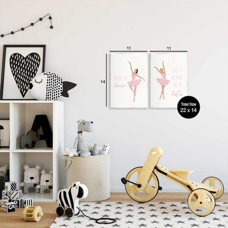 Stupell Inspiring Ballerina Sentiments Wall Plaque Art Design By Chen Alyesh (Set of 2)