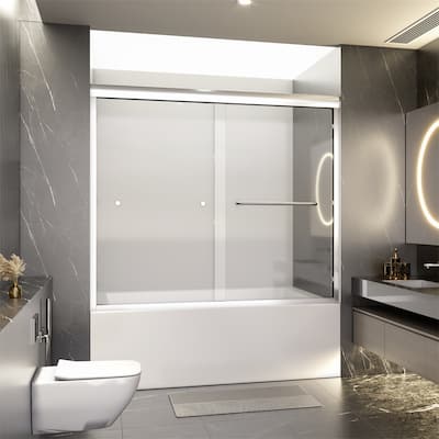 Semi-Frameless Double Sliding Tub Door,Bypass Bathtub Shower