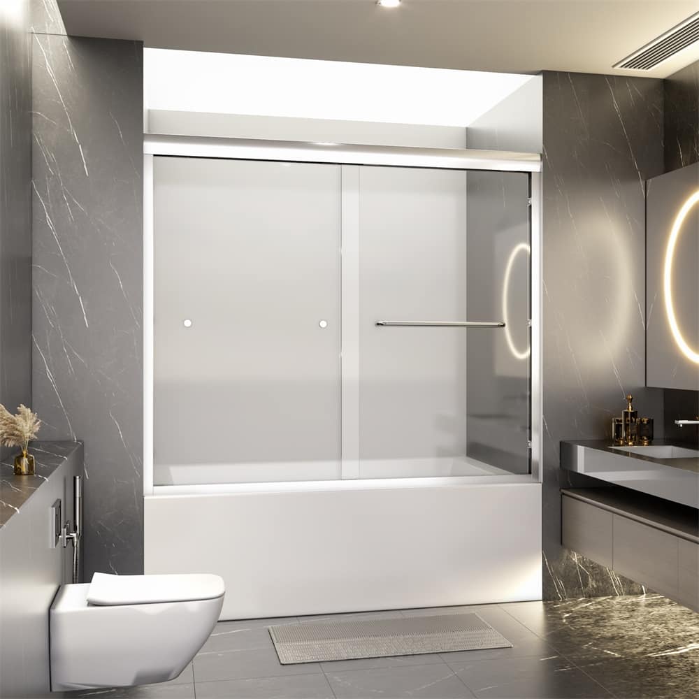 Semi-Frameless Double Sliding Tub Door,Bypass Bathtub Shower