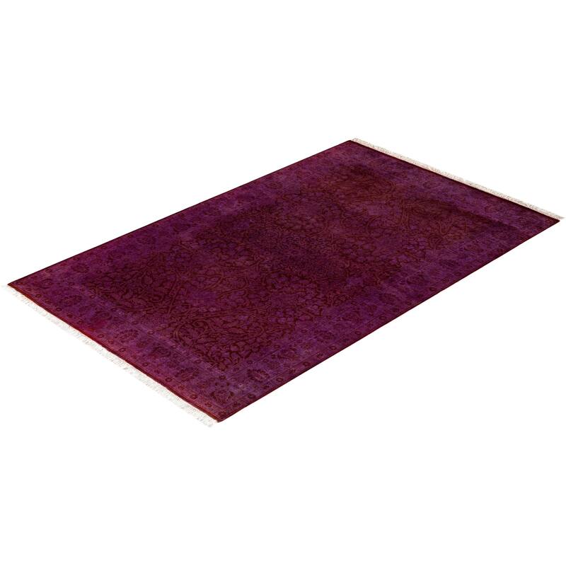 Overton Hand Knotted Wool Vintage Inspired Modern Contemporary Overdyed Purple Area Rug - 4' 0" x 6' 3"