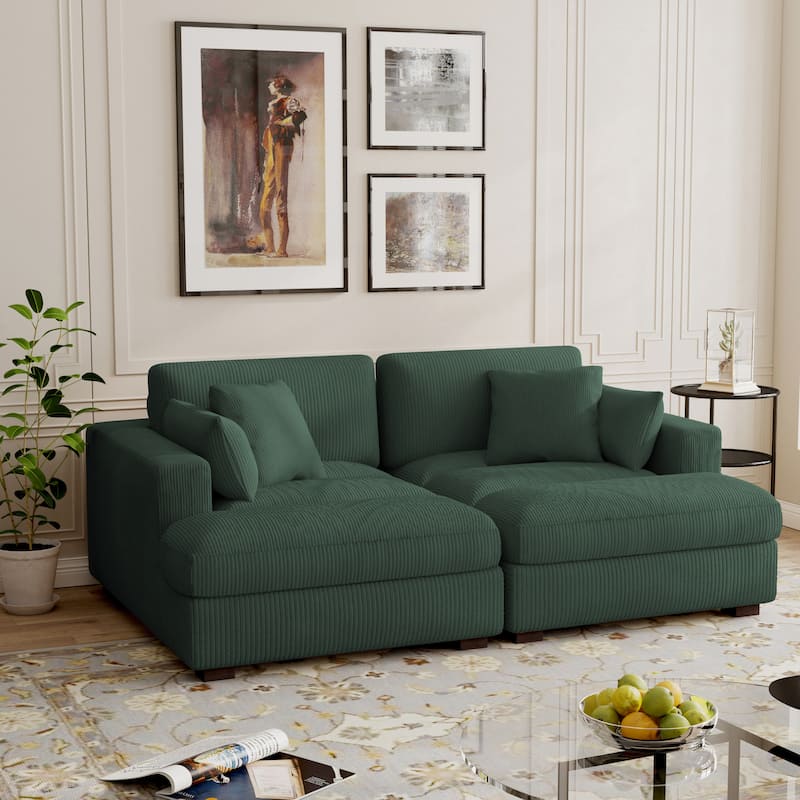 Modern Corduroy Modular Sectional Sofa Chaise Couch Bed - Hunter Green&2 Pillows - Symmetrical