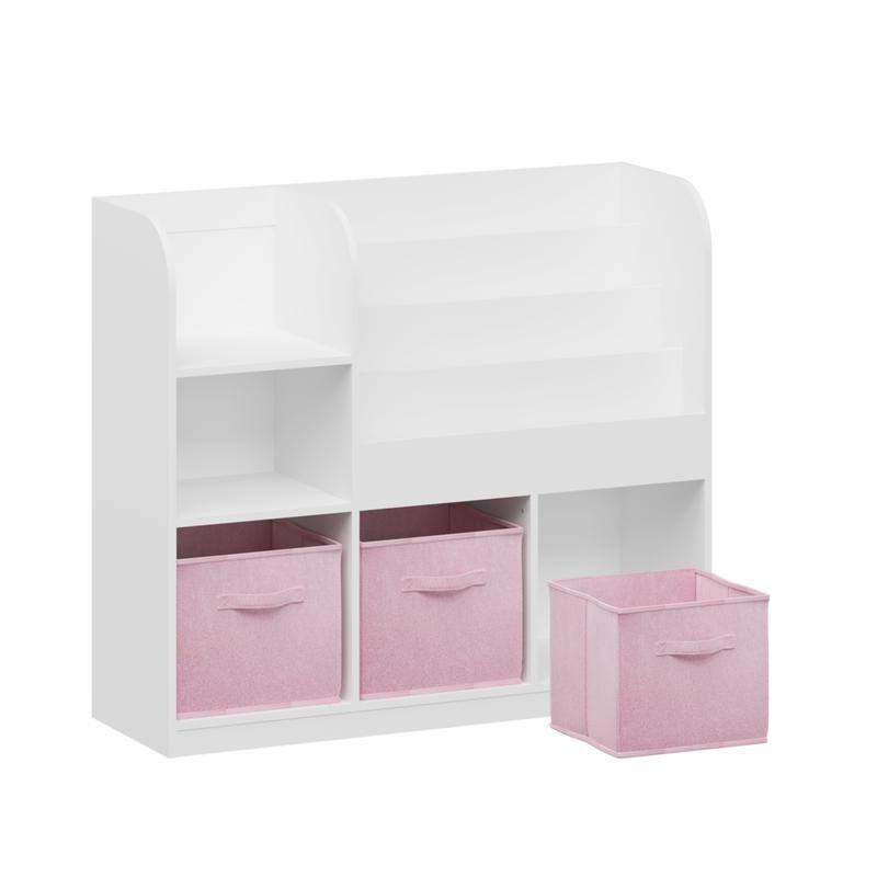 3-Tier Kids Bookcase with Collapsible Drawers & Anti-Tip Safety - Toy & Book Storage Shelf