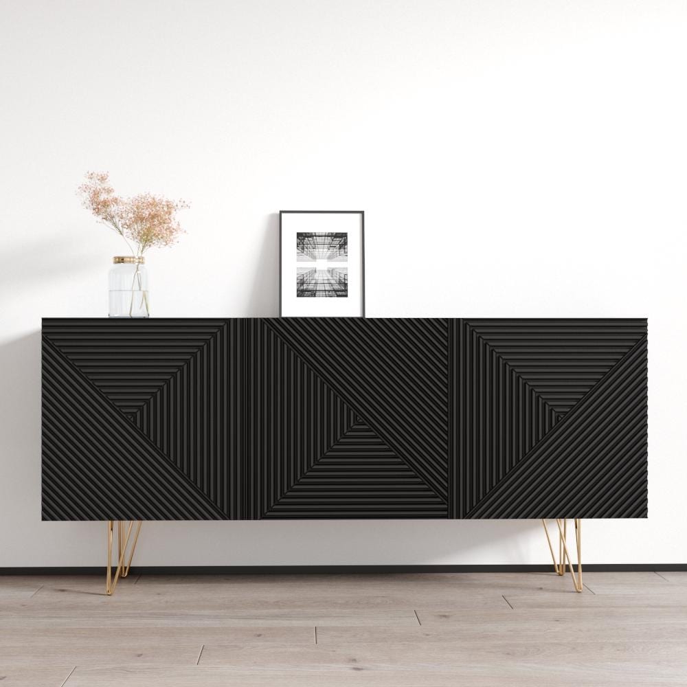 Meble Furniture Giza 3D 63" Sideboard with Matte Body and High Gloss Fronts with Metal Legs 63W x 14D x 29H