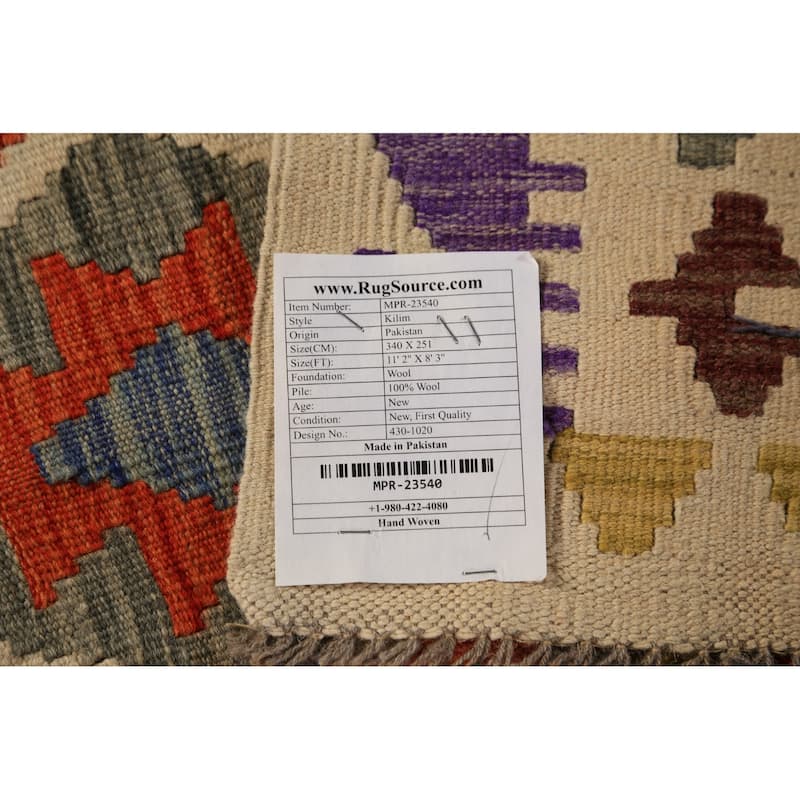 Tribal Kilim Oriental Area Rug Hand-Woven Wool Carpet - 8'3"x 11'2"