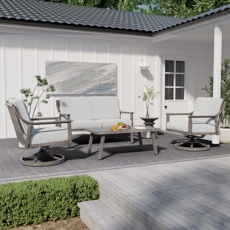1-Piece Outdoor Aluminum Patio Swivel Chair With Cushions