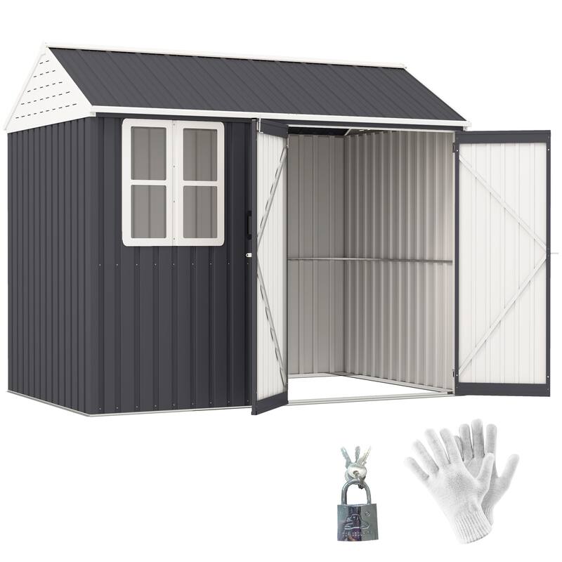 Outsunny 8' x 6' Outdoor Storage Shed, Metal Garden Shed with Window & Double Lockable Door, Outdoor Tool Shed Storage