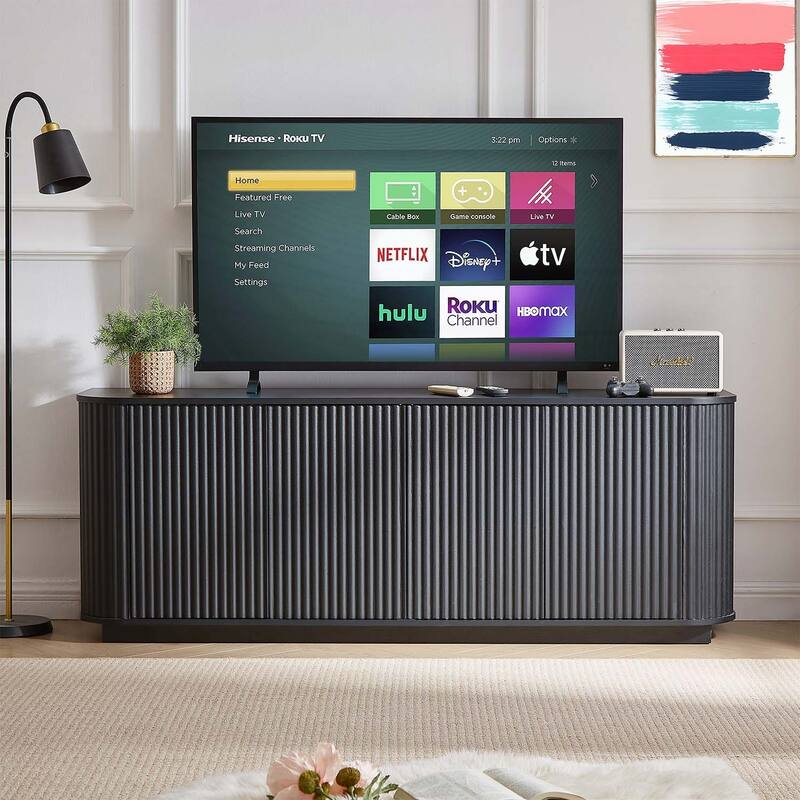 Stylish Wave Patterned Sideboard Storage Cabinet with Versatile Usage - Black