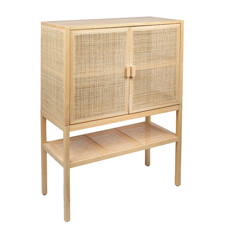 Woven Rattan and Wood Cabinet with 2 Doors