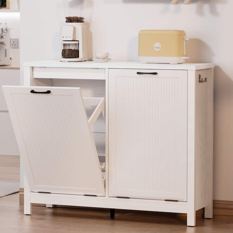 Fluted Double Tilt Out Trash Can Cabinet 20 Gallon With A Built-in Deodorizing System, Dog Proof Garbage Can