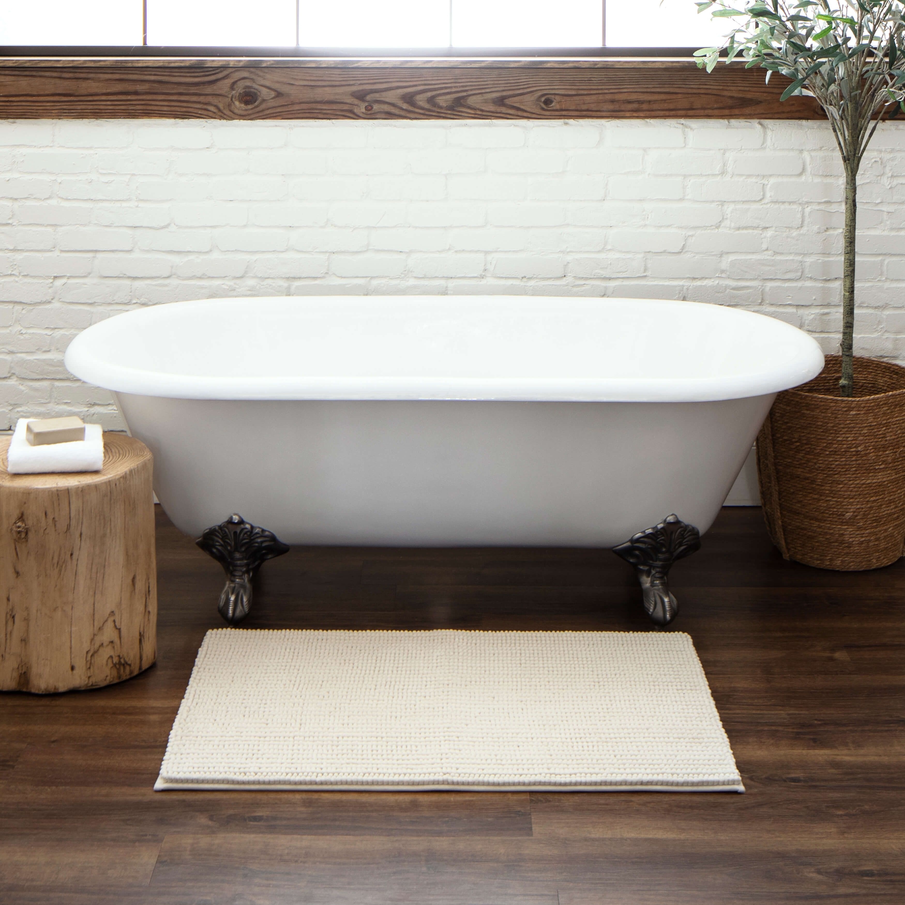 Lavish Home Memory Foam Striped Extra Long Bath Mat - Taupe