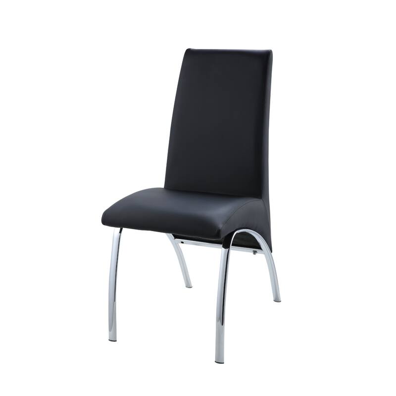 Black Faux Leather Dining Side Chairs, Metal Legs and Silver Base Set of 2 - 17” L x 24” W x 38” H