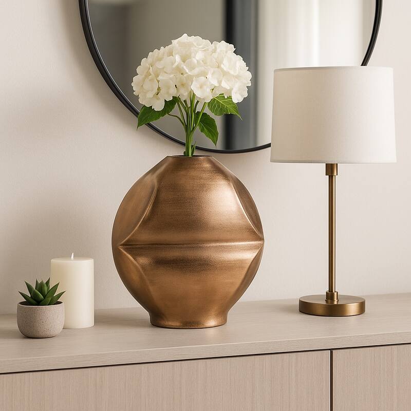 Metal Byram Slit Design Decorative Vase - Champagne, 14 in.