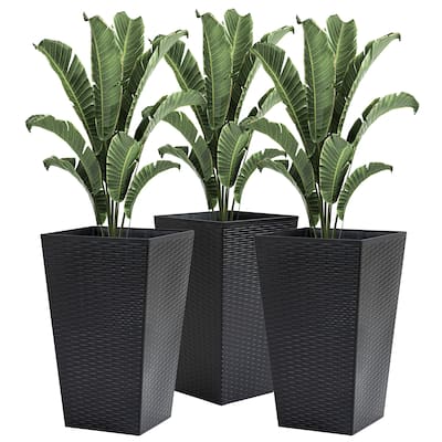 Outsunny Set of 3 Tall Planters, Outdoor & Indoor Flower Pot Set for Front Door, Entryway, Patio and Deck