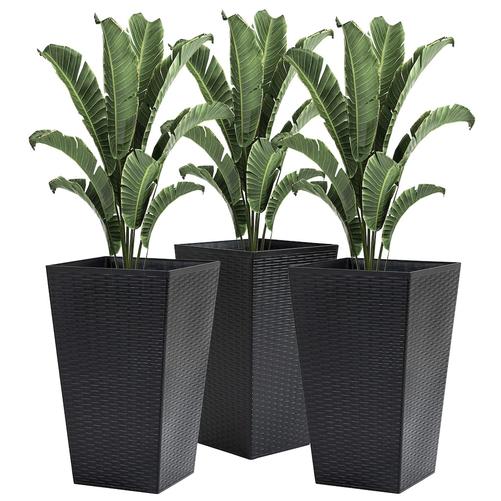 Outsunny Set of 3 Tall Planters, Outdoor & Indoor Flower Pot Set for Front Door, Entryway, Patio and Deck