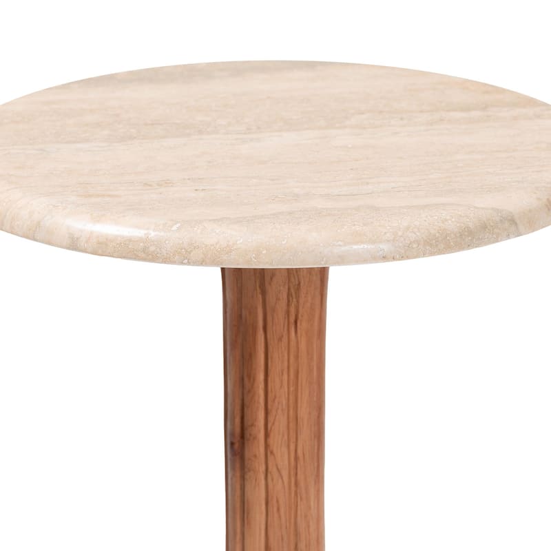 Usama End Table with Marble Stone Top - Sculpted Pedestal Accent Side Table for Living Room or Entryway